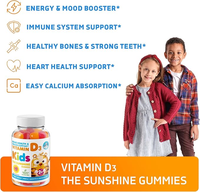 Vitamin D Gummies for Kids&Adults 2000 IU and Magnesium Gummies - Healthy Vitamin D3 Supplements 1000IU - Vegetarian Gelatin-Free Immune Support with Sugar-Free Magnesium Calm Chews for Kids&Adults