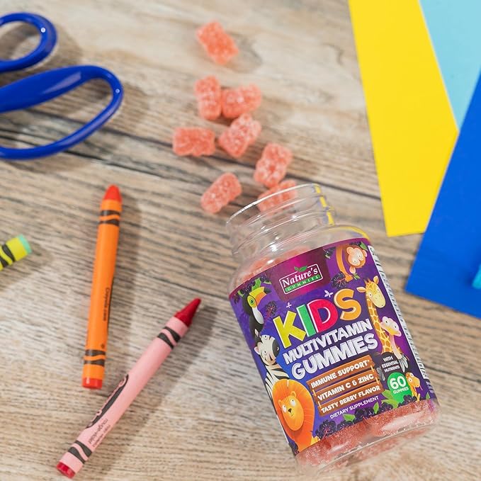 Kids Multivitamin Gummies - Daily Vitamins for Kids, Vitamin C, D3 & Zinc for Immune Support, Strawberry Flavored Gummies, Nature's Toddler & Kid Multi Vitamins, Non-GMO, Gluten Free - 60 Gummies