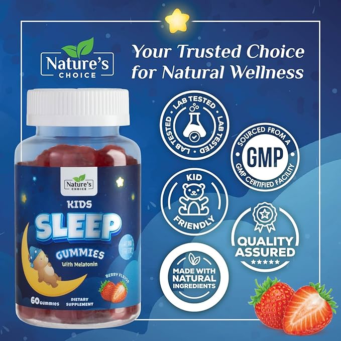 Kids Melatonin Gummy 1mg, Sleep Gummies for Children Ages 4 and Up, Non-Habit Forming Sleep Supplements, Chewable Supplement for Restful Sleep Support, Natural Berry-Flavored - 60 Gummies