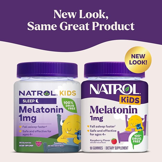 Natrol Kids Melatonin Gummies 1mg, Children's Melatonin for Restful Sleep, 90 Raspberry-Flavored Sleep Gummies, 90 Day Supply