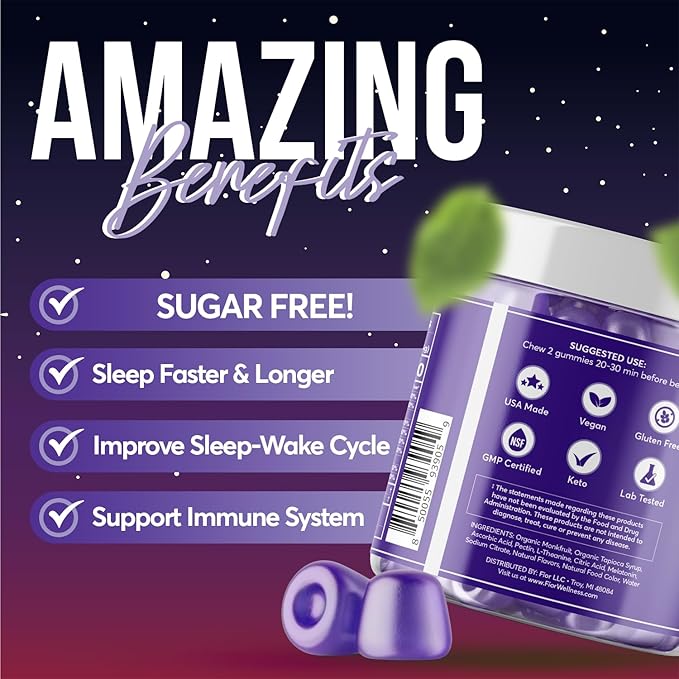 FIOR Sugar Free Blue Raspberry 60-Count Melatonin Gummies 5mg Sleep Aids for Adults & Kids. Gummy Vitamins for Sleep. Adults & Kids Melatonin & L-Theanine Gummies Natural Herbal Sleep Aid.