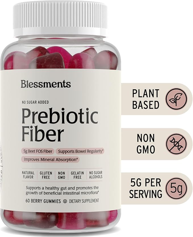 Prebiotic Fiber Gummies for Adults & Kids with No Added Sugar- 5g (60 Count-2 Pack) High Fiber Supplement Gummies - Vegan - Keto Friendly - Digestive Health Supplements