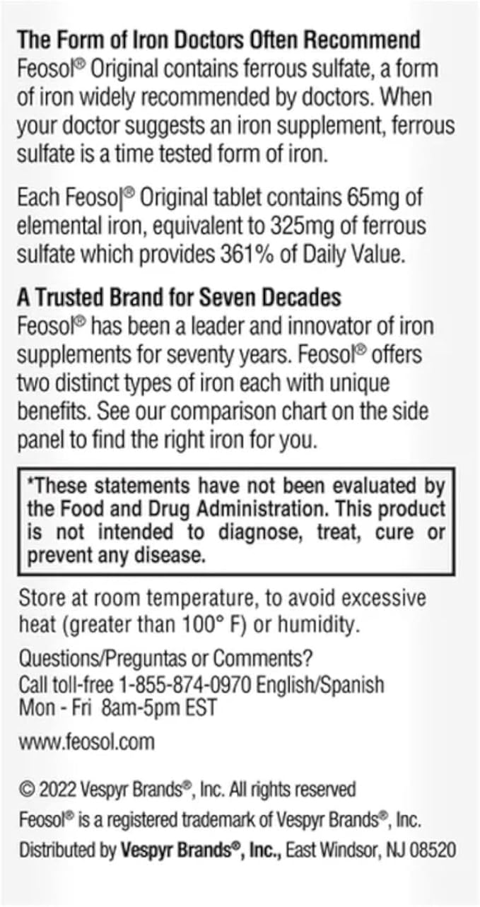 Feosol Original Ferrous Sulfate Iron Supplement , 120 CT (Pack of 3)