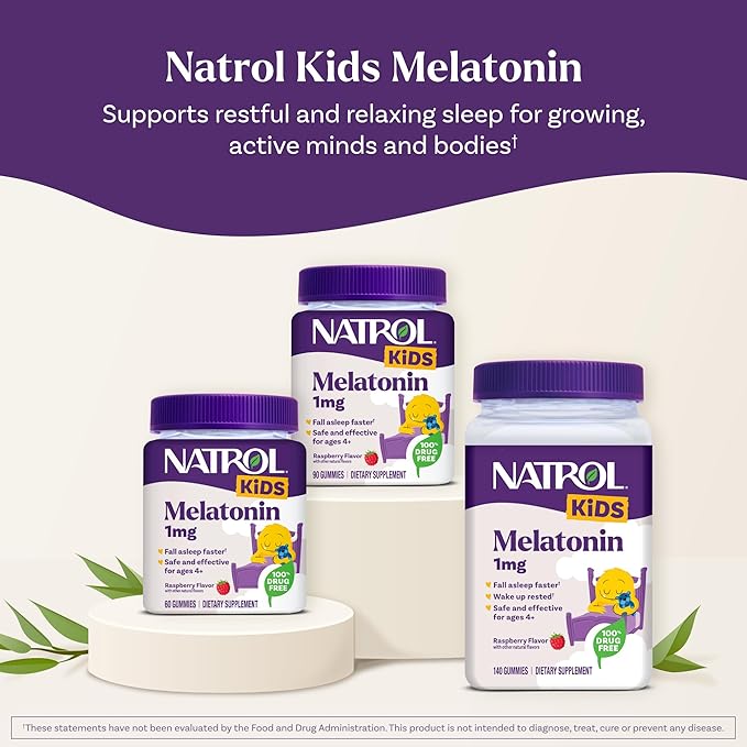 Natrol Kids Melatonin 1 mg, Dietary Supplement for Restful Sleep, Melatonin Gummies for Kids, 60 Raspberry-Flavored Gummies, Up to a 60 Day Supply