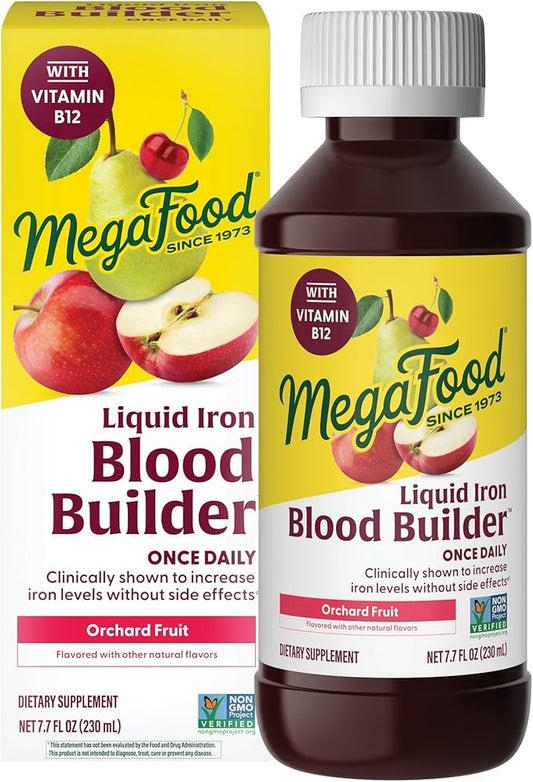 MegaFood Blood Builder Liquid Iron Supplement for Women, Men & Kids, Clinically Shown to Increase Iron Levels Without Constipation, Vegan, 7.7 Fl Oz (23 Servings)