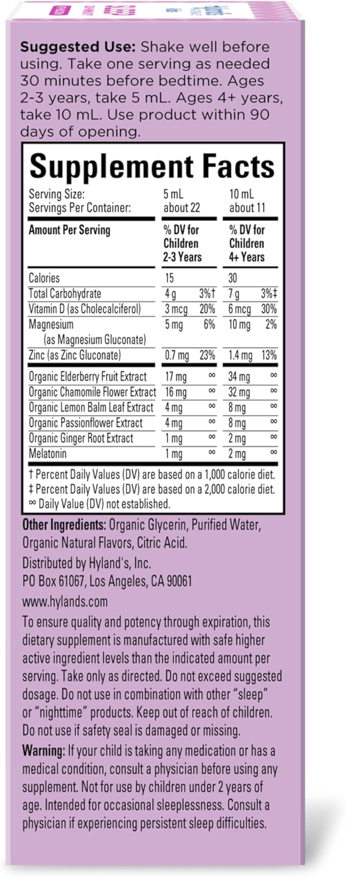 Hyland's Kids Sleep Calm and Immunity with Melatonin, Promotes Sleep and Supports Immune Health, Ages 2 and up, Grape Flavor, 4 Fl. Oz.