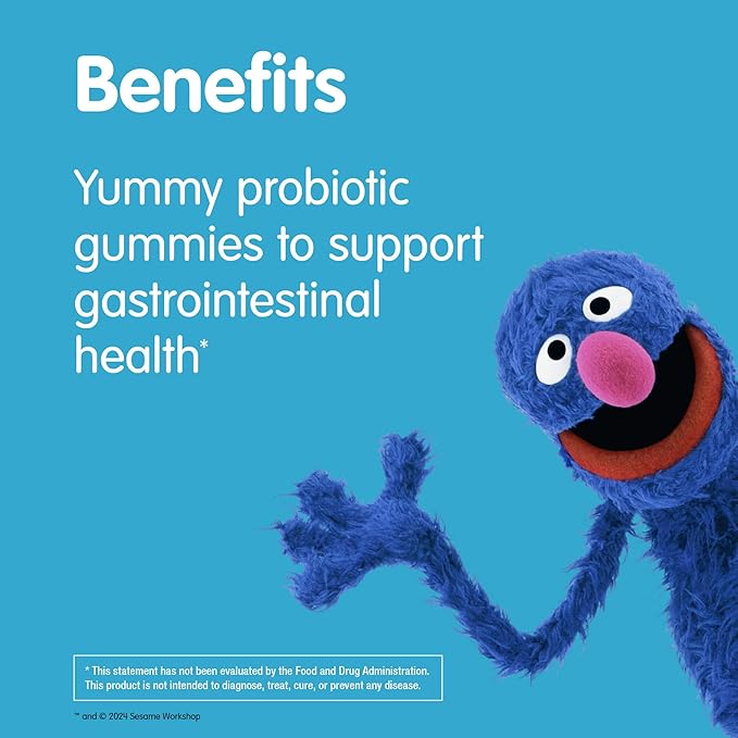 Webber Naturals Sesame Street Healthy Tummy Probiotics for Kids, 1 Billion Active Cells per Gummy, 50 Gummies, for Digestive Health, Free of Gluten, Dairy, Peanut & Gelatin, Vegan