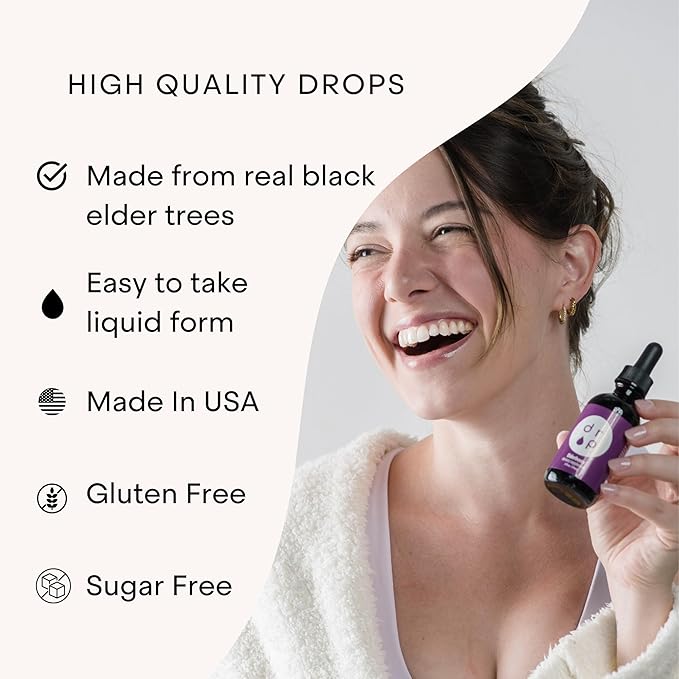 Elderberry Liquid Drops with Vitamin C - Organic, Immune Support for Adults and Kids - Gluten-Free, Vegan, No Artificial Preservatives - 2 Month Supply by Drop Supplements
