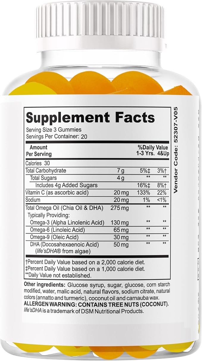 Smartkids Brain Booster Focus Gummies for Kids & Teens, Omega 3 DHA Gummy Vitamins, Nootropics Brain Support Supplement, Memory Supplement for Brain (1 Bottle) 60 Gummies