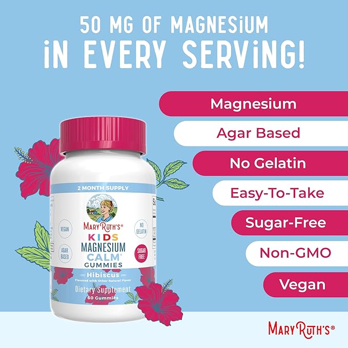 MaryRuth Organics Multivitamin (Strawberry) and Magnesium Calm Gummies (Hibiscus) for Kids | Clean Label Project Verified® | Vitamins for Overall Wellness and Sleep| Vegan, Non-GMO, Gluten Free