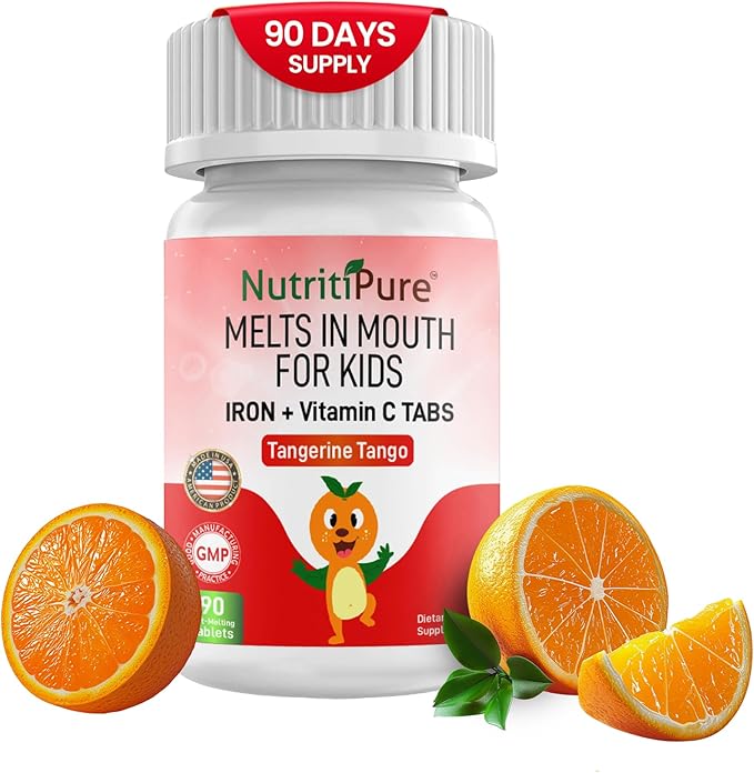 Kids Chewable Iron Supplement, Ferronyl® Carbonyl Iron 9 mg, Vitamin C 30 mg, Tangerine Tango Orange Flavor, 90 Count