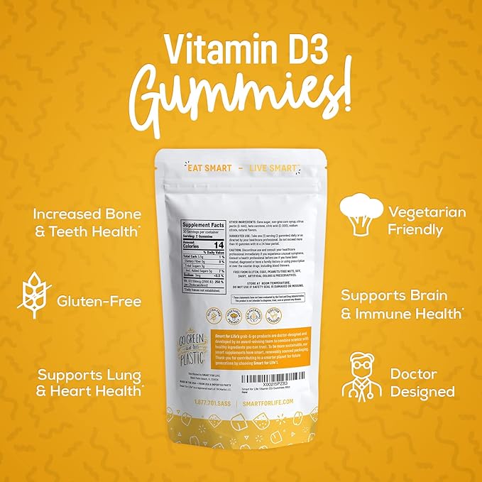Smart for Life Vitamin D3 Gummies - High Absorption Vitamin D3 - Great for Immune Support & Bone Strength - Vitamin D Gummies for Adults or Kids - 60 Count
