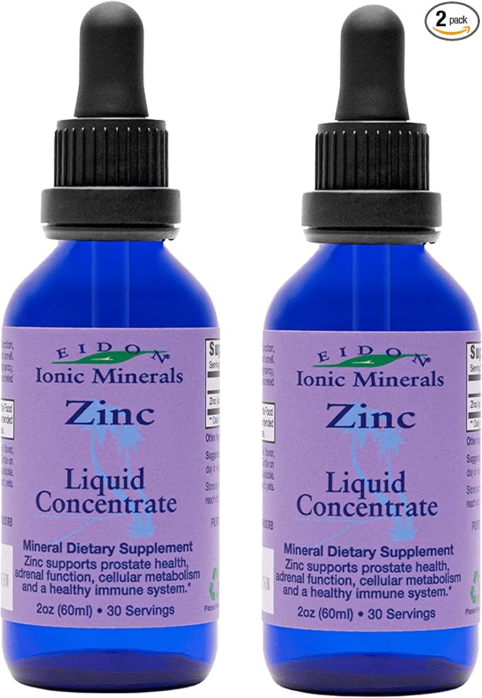 Eidon Ionic Minerals Liquid Zinc Concentrate - Ionic Zinc Supplement Drops for Adults and Kids, Support Immune System, Hair and Skin, Liver and Kidney Health - 2 oz, 2 Pack