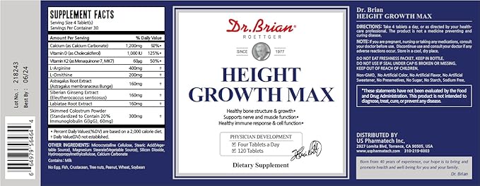 Height Growth Maximizer - Growth Vitamins for Teens Height Bone Strength & Grow Taller Naturally, Kids Vitamins GMO-Free, Ages 10+, 120 Tablets