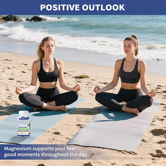 Magnesium Glycinate Gummies 1000mg - Sugar Free Magnesium Potassium Supplement for Relaxation, Calm, Stress Relief, and Sleep Support for Adults & Kids - 60 Blueberry Gummies