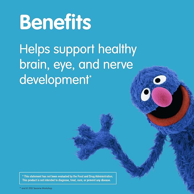 Sesame Street Omega 3 Gummies for Kids, 50 mg of Omega-3 per Gummy, 4 Month Supply, No Fishy Aftertaste, Shellfish Free Supplement, Brain & Eye Support, 120 Gummies