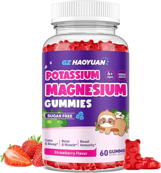 Magnesium Gummies for Kids - Magnesium Glycinate Gummies with Vitamin D3, B6, Potassium & Ashwagandha, Magnesium for Kids & Adults Relaxation, Sleep, Brain & Bone Health -Vegan Strawberry 60ct