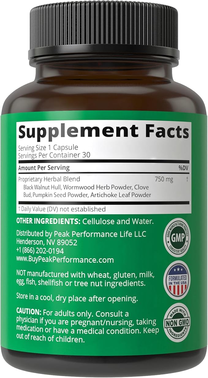 Wormwood Black Walnut Clove Cleanse for Humans. Elimination Detox + Intestinal Support Capsules Supplement for Adults and Kids. Pills with Artichoke and Pumpkin Seed for Additional Benefits