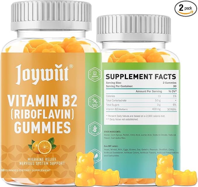 Vitamin B2 Gummies | Riboflavin 400mg | b2 Vitamin 400mg Chewable for Adults and Kids, Migraine Relief & Energy and Nervous System Support, Non GMO, Vegan - 120 Counts