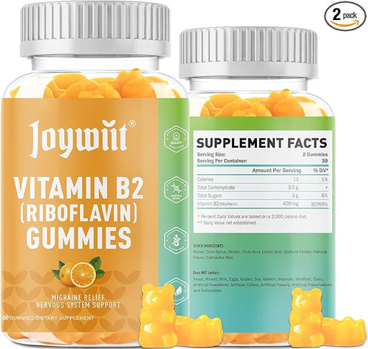 Vitamin B2 Gummies | Riboflavin 400mg | b2 Vitamin 400mg Chewable for Adults and Kids, Migraine Relief & Energy and Nervous System Support, Non GMO, Vegan - 120 Counts