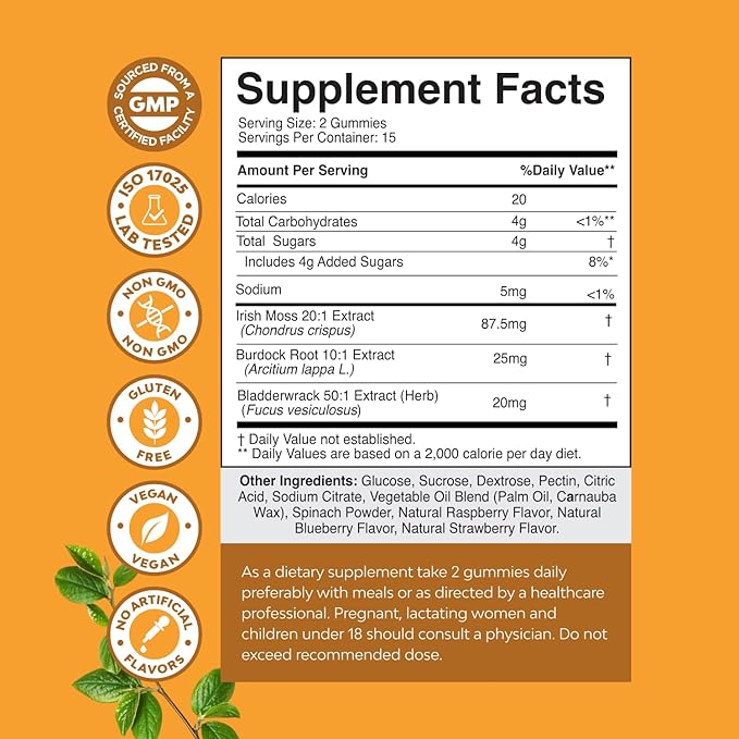 Natures Craft Sea Moss Gummies for Adults and Kids - Vegan Adult and Kids Immune Support Gummies with Burdock Bladderwrack Sea Moss Gel - Delicious Berry Flavor Supplement Men Women Children 30ct