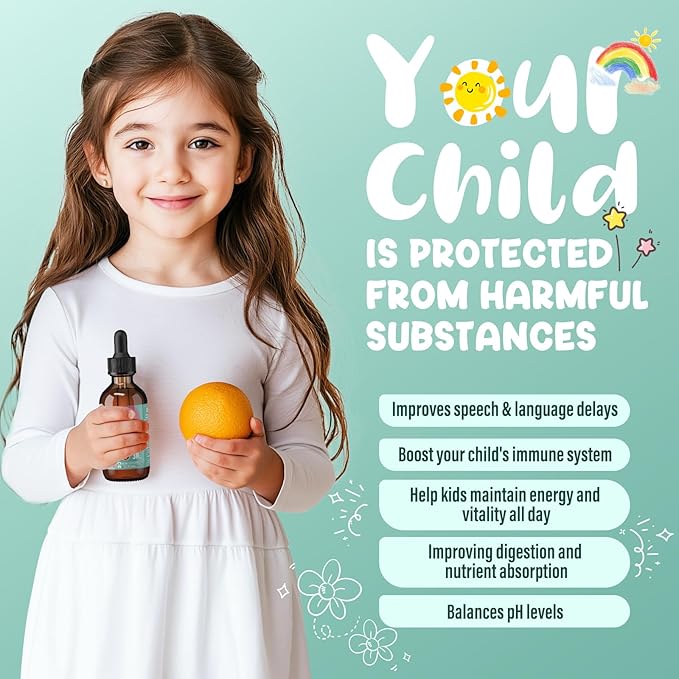 Zeolite Drops for Kids and Adults, 200mg Zeolite Liquid Drops with 1000mcg Vitamin B12, Organic Chlorella, 10 billion CFU & Prebiotics for Gut Support & Speech, Immune, Bone, Energy*, Strawberry, 60ML