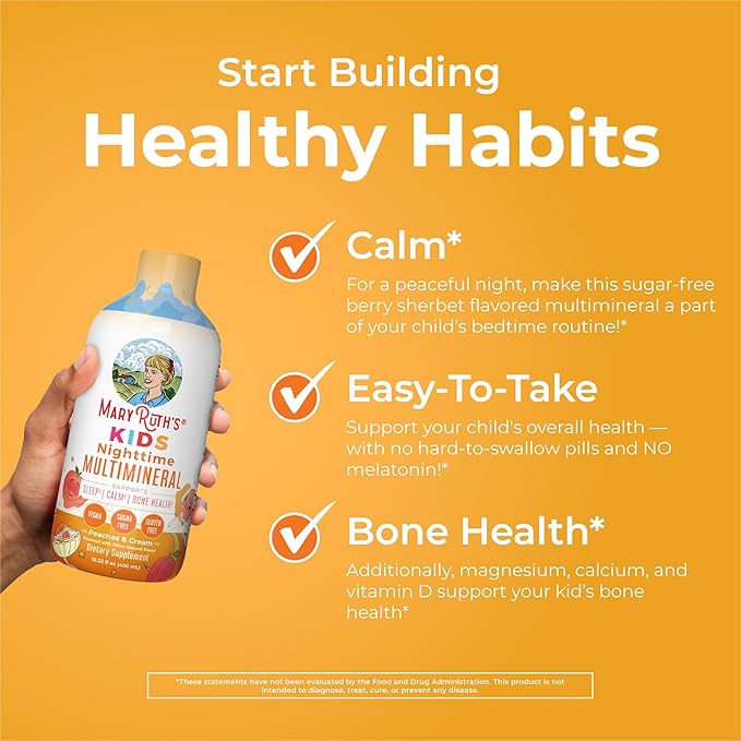 MaryRuth's Liquid Multivitamin (Apple Berry) & Nighttime Multimineral (Peaches & Cream) for Kids | Clean Label Project Verified® | Vitamins for Energy, Muscle Relaxation, & Overall Wellness | Vegan