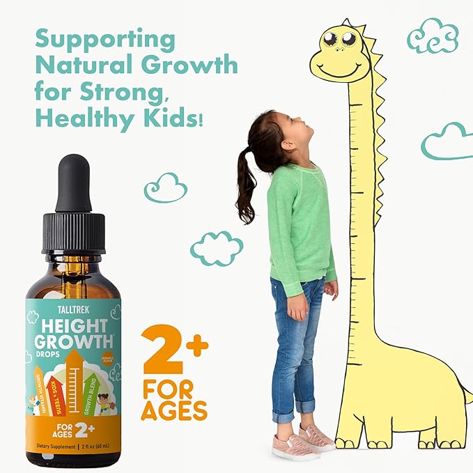 Height Growth Supplement Drops for Kids - Teens Bone Growth Height Increase and Maximizer Immune Health Drops with Vitamins D3 K2 Zinc & Calcium - Gluten Free Vegan Pineapple Flavor