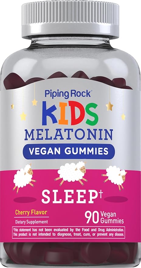 Piping Rock Kids Melatonin Gummies | 1mg | 90 Count | Supplement for Children | Cherry Flavor | Vegan, Non-GMO, Gluten Free