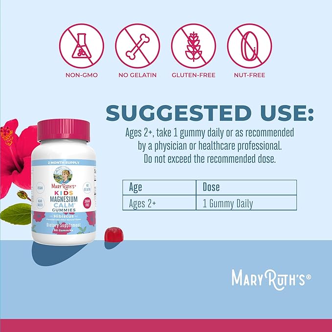 MaryRuth Organics Multivitamin (Strawberry) and Magnesium Calm Gummies (Hibiscus) for Kids | Clean Label Project Verified® | Vitamins for Overall Wellness and Sleep| Vegan, Non-GMO, Gluten Free