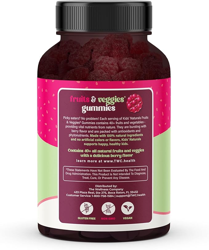 The Wellness Company Kids' Fruit & Veggie Gummy Supplement | 60 Gummies - 1 Month Supply | Delivers Complete Daily Dose of Recommended Fruits and Veggies | Vegan, Non-GMO, Gluten-Free