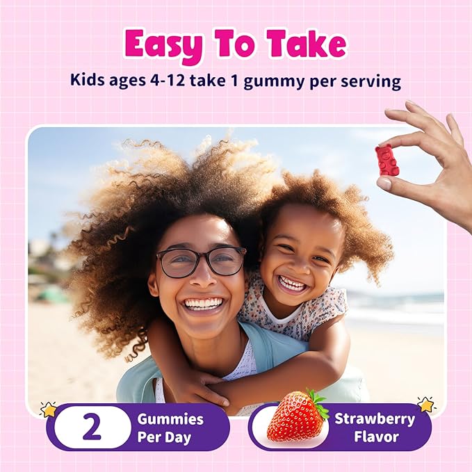 Magnesium Gummies for Kids - Magnesium Glycinate Gummies with Vitamin D3, B6, Potassium & Ashwagandha, Magnesium for Kids & Adults Relaxation, Sleep, Brain & Bone Health -Vegan Strawberry 60ct