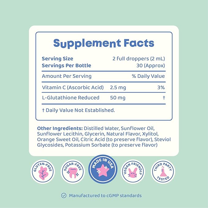 JoySpring Liposomal Glutathione Supplement for Kids | Supports Speech and Eye Contact | 50 MG Antioxidant L-Glutathione Drops | 2 oz Liquid Detox Supplement