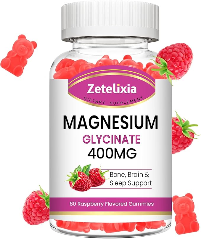Magnesium Glycinate Gummies, High Absorption Magnesium Glycinate Supplements for Relaxation, Sugar Free Chews for Adults & Kids, Raspberry Flavor 60 Cts