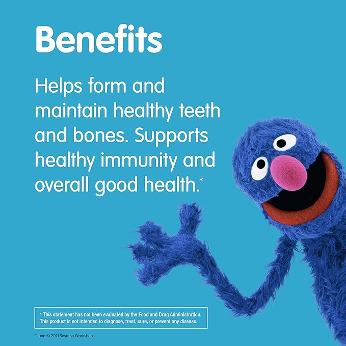 Webber Naturals Sesame Street Vitamin D3 Gummies for Kids 2+, 600 IU of Vitamin D per Gummy, 6 Month Supply, Free of Gluten, Dairy, Peanut & Gelatin, Immune, Bone and Teeth Support, 180 Gummies