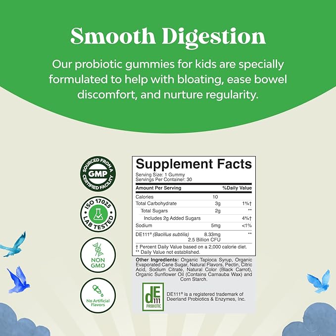 Immune Booster Kids Probiotic Gummies - Bacillus Subtilis Probiotic for Kids Upset Stomach Body Cleanse Immune Boost and Colon Detox - Constipation Relief and Digestive Health Kids Vitamins Gummy