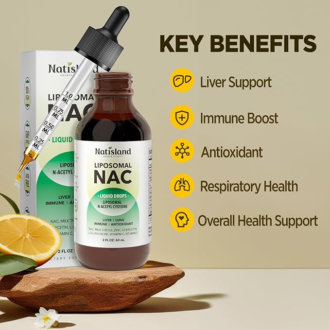 Liposomal Liquid NAC Drops, NAC Supplement N-Acetyl Cysteine, NAC 600 mg with Milk Thistle & Quercetin for Adults & Kids, Liver & Lung Support, Immune & Antioxidant, Skin & Cellular Health, 2 Fl Oz