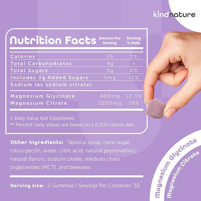 Kind Nature Potassium & Magnesium Gummies for Adults & Kids - Potassium Supplement 500mg & 1000mg Magnesium Citrate & 400mg Magnesium Glycinate Chewable Gummies