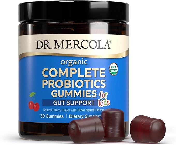 Dr. Mercola Organic Complete Probiotics Gummies for Kids, 30 Servings (30 Gummies),1 Billion CFU per Gummy, Natual Cherry Flavor, Dietary Supplement,Digestive Support, Non-GMO
