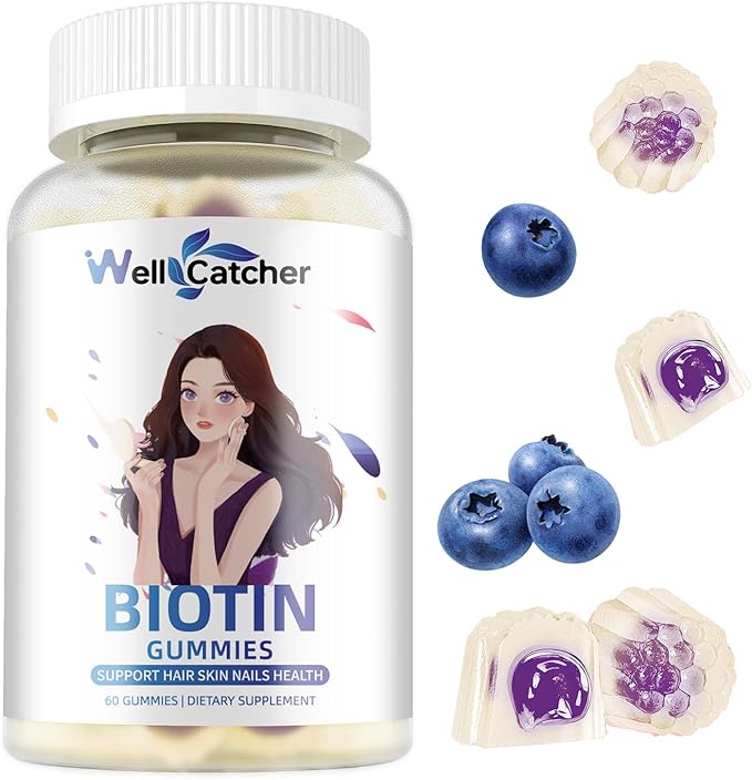 Biotin Gummies for Hair Growth - Biotin Gummies for Strong Hair Nail Skin with Multivitamin Sugar Free Vegan Chewable Hair Growth Gummy for Women Men Kids Blueberry Flavored 30-Day Supply