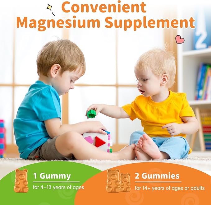Magnesium Gummies for Kids - Magnesium Glycinate Gummies Supplement with L-Theanine, Vitamin B6, D3 for Adults & Kids, Calm Magnesium for Sleep, Relaxation, Brain, Bones, Sugar Free Orange 60ct