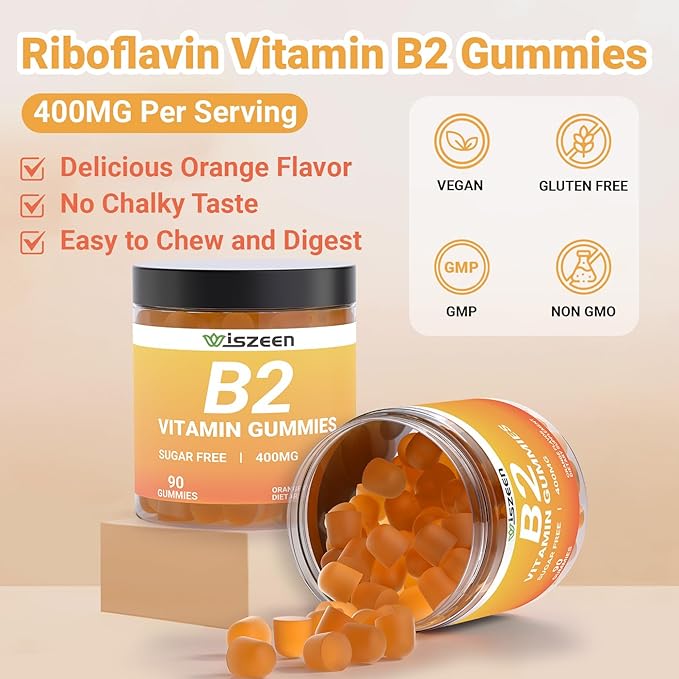 Vitamin B2 Gummies - Riboflavin 400mg Supplement for Kids & Adults - B2 Vitamins Gummy with Magnesium, CoQ10