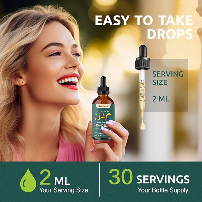 Liposomal Liquid NAC Supplement N-Acetyl Cysteine Drops, N Acetyl Cysteine 600 mg with Quercetin & Zinc for Adults & Kids, Liver & Lung Support, Antioxidant, Immune & Skin Health, 2 Fl Oz