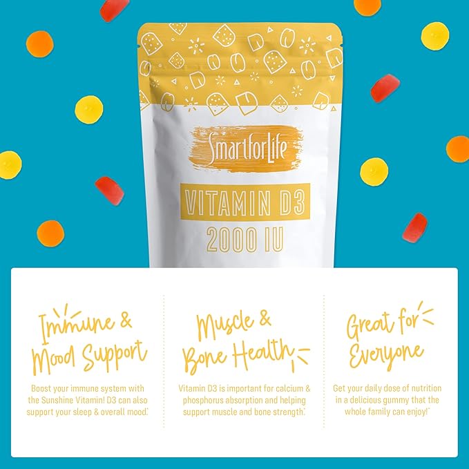 Smart for Life Vitamin D3 Gummies - High Absorption Vitamin D3 - Great for Immune Support & Bone Strength - Vitamin D Gummies for Adults or Kids - 60 Count