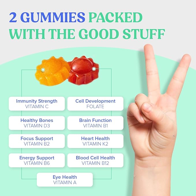 First Day Kids Multivitamin Gummies - Multivitamin for Kids Ages 4+, Delicious Strawberry & Orange, Beta Carotene, Fruit & Vegetables - Childrens Vitamins for Immunity & Brain Function - 30 Day Supply