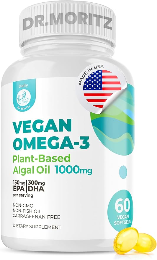 DR. MORITZ Omega 3 Gummies for Kids and Adults - Vegan Omega 3 for Kids 1000mg - No Fish Oil - Heart, Brain, Joint, and Immune Support (60 Count)