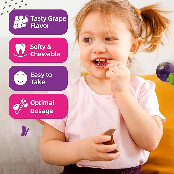 Kids Magnesium Glycinate Gummies - Magnesium Supplement Gummies with L-Theanine, Chamomile, Licorice, Vitamin B6, D for Kids & Adults Sleep, Stress, Muscle Relief & Nerve Bone - Sugar Free Grape 60ct