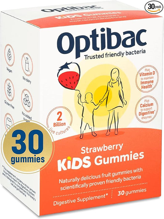 Optibac Probiotics Kids Gummies - Kids Probiotic with Vitamin D & Calcium for Immune System Support & Gut Health and 2 Billion Bacterial Cultures - 30 Vegan Gummies
