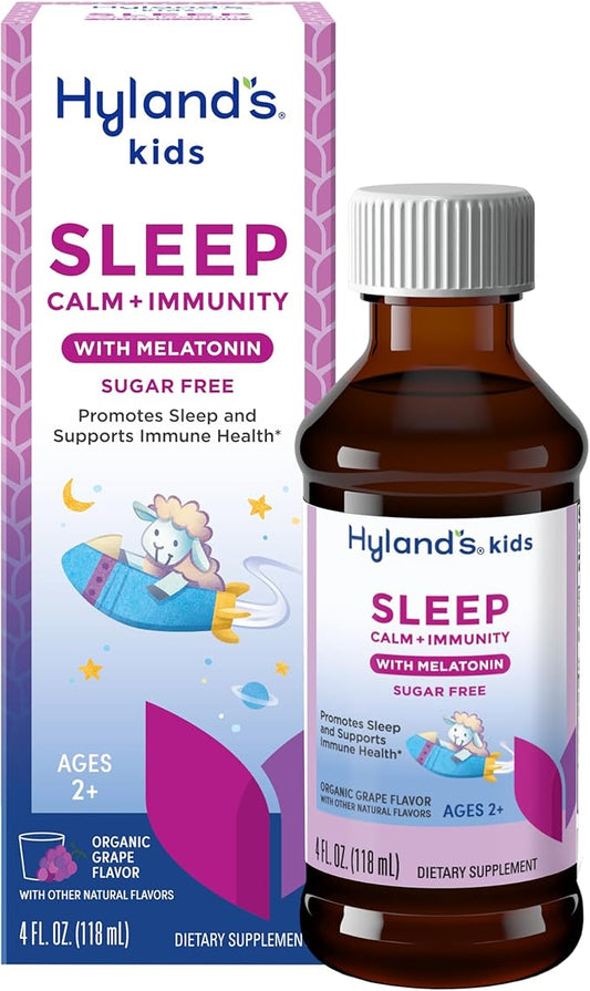 Hyland's Kids Sleep Calm and Immunity with Melatonin, Promotes Sleep and Supports Immune Health, Ages 2 and up, Grape Flavor, 4 Fl. Oz.