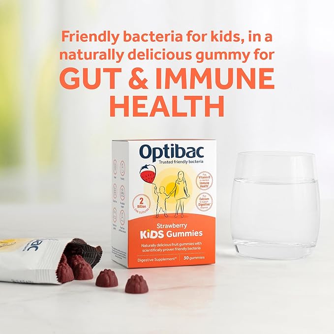 Optibac Probiotics Kids Gummies - Kids Probiotic with Vitamin D & Calcium for Immune System Support & Gut Health and 2 Billion Bacterial Cultures - 30 Vegan Gummies